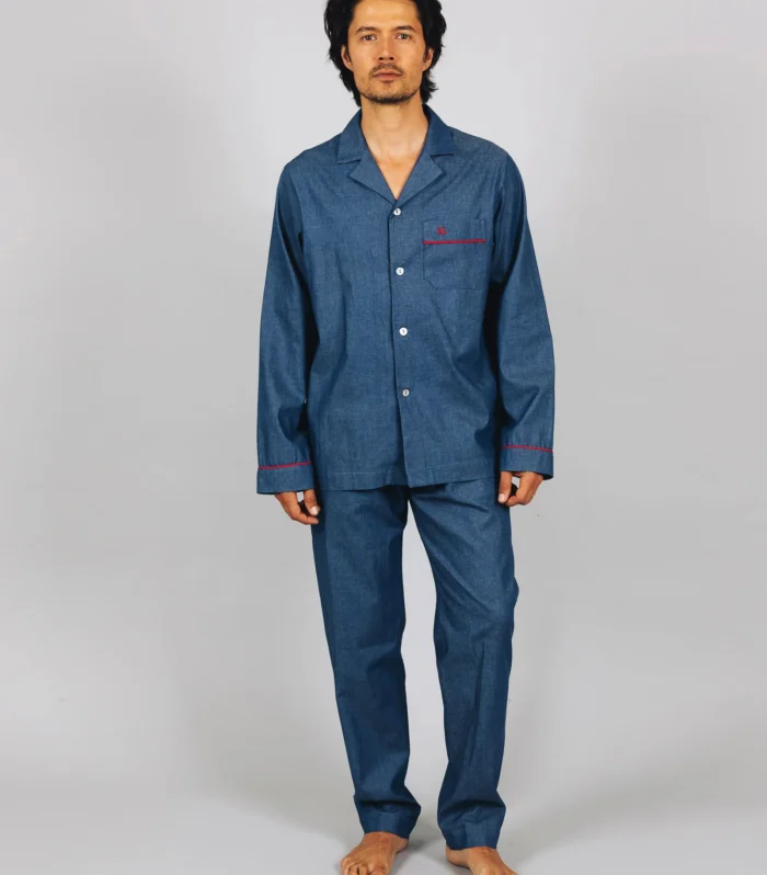 Mens Long Pyjamas - Denim Medium Blue