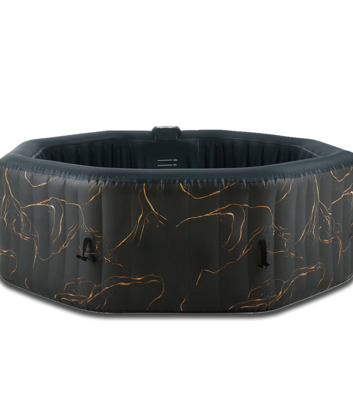 4-6 Person Octagonal Black Gold Inflatable Hot Tub, Portable Outdoor Spa with 130 Soothing Bubble Jets, Insulated Cover, 2 Filter Cartridges